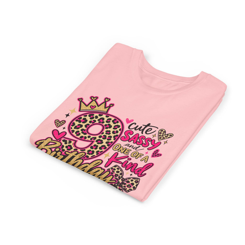 9th Birthday Girl Tee - Cute Sassy One of a Kind Leopard Print Youth Shirt