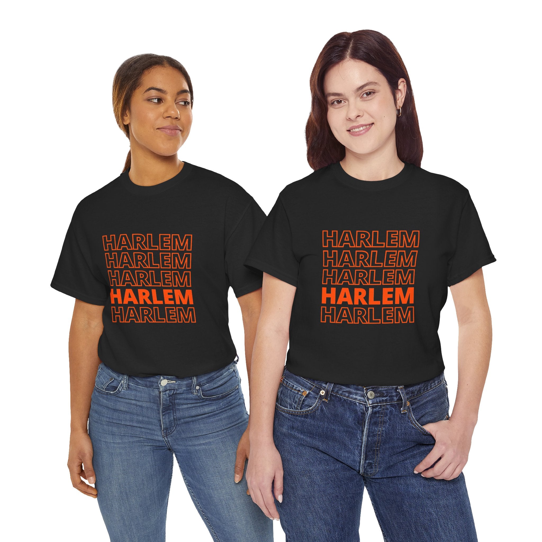 Harlem on Repeat Stack T-Shirt — Retro Orange Graphic Tee