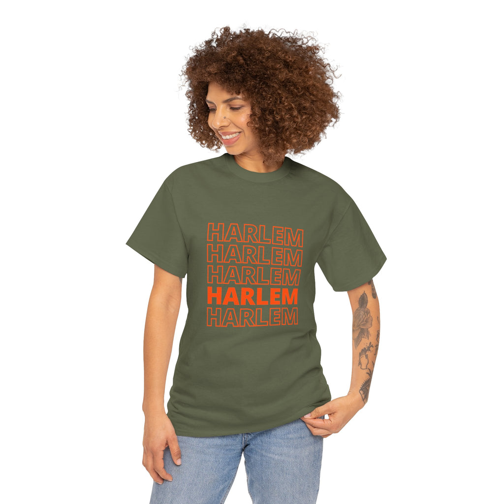 Harlem on Repeat Stack T-Shirt — Retro Orange Graphic Tee