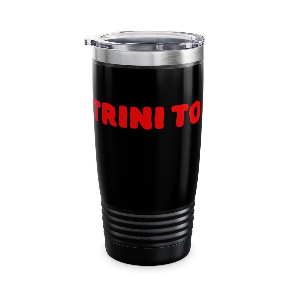 Ringneck Tumbler (20oz) – Black Travel Tumbler with Bold Red "TRINI TO DE BONE" Text