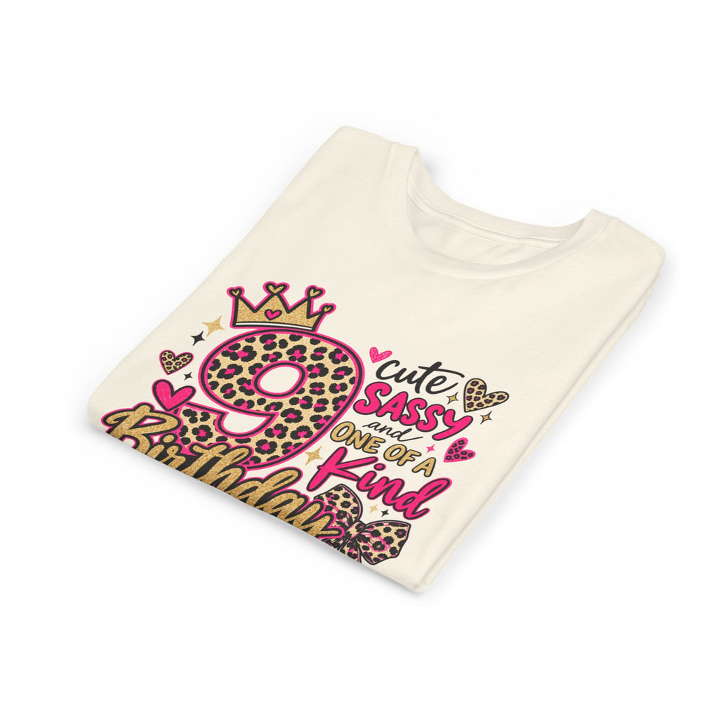 9th Birthday Girl Tee - Cute Sassy One of a Kind Leopard Print Youth Shirt