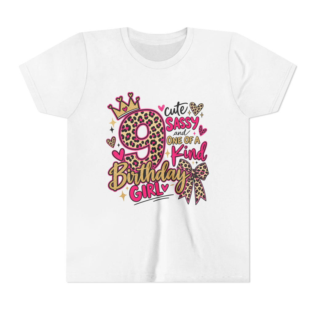 9th Birthday Girl Tee - Cute Sassy One of a Kind Leopard Print Youth Shirt