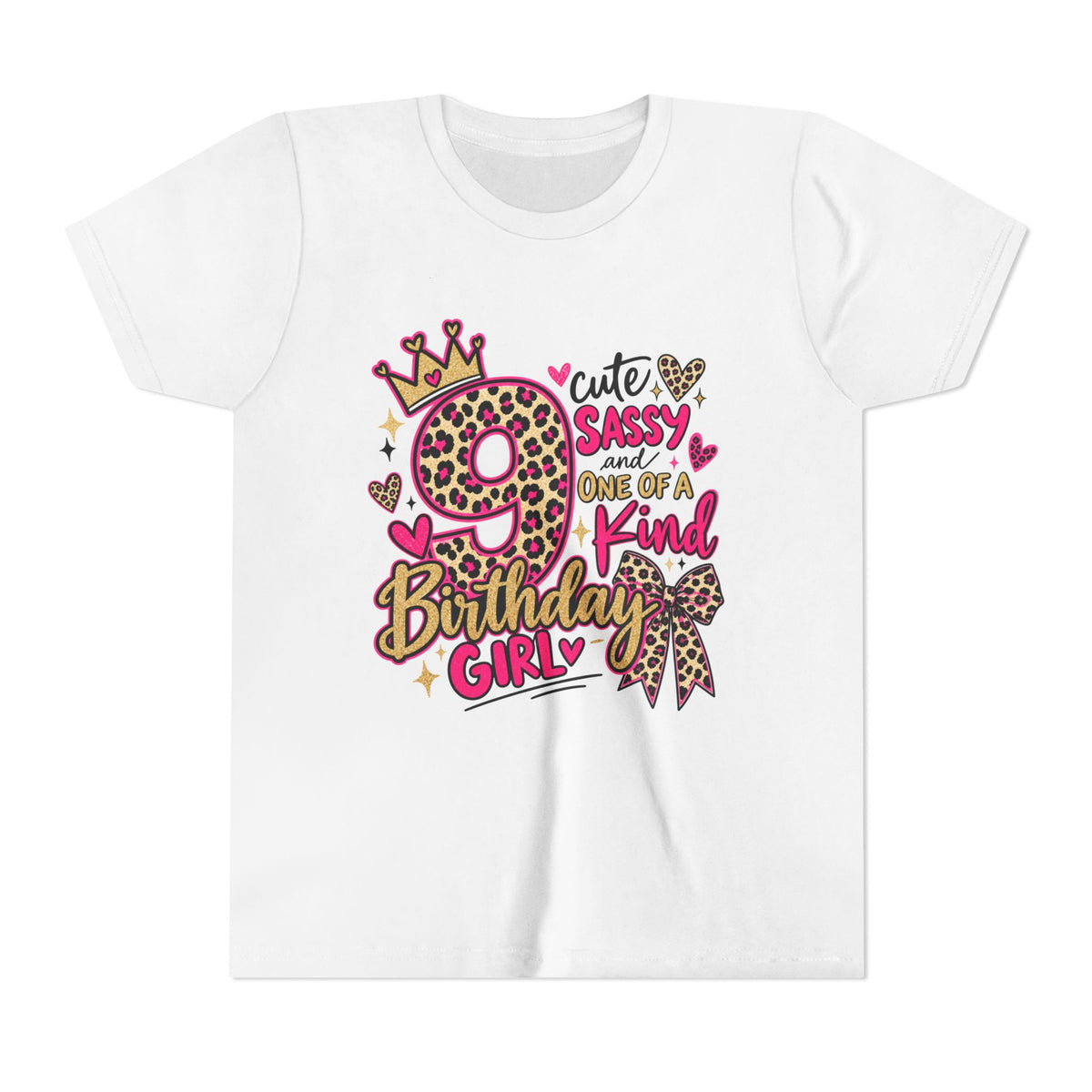 9th Birthday Girl Tee - Cute Sassy One of a Kind Leopard Print Youth Shirt