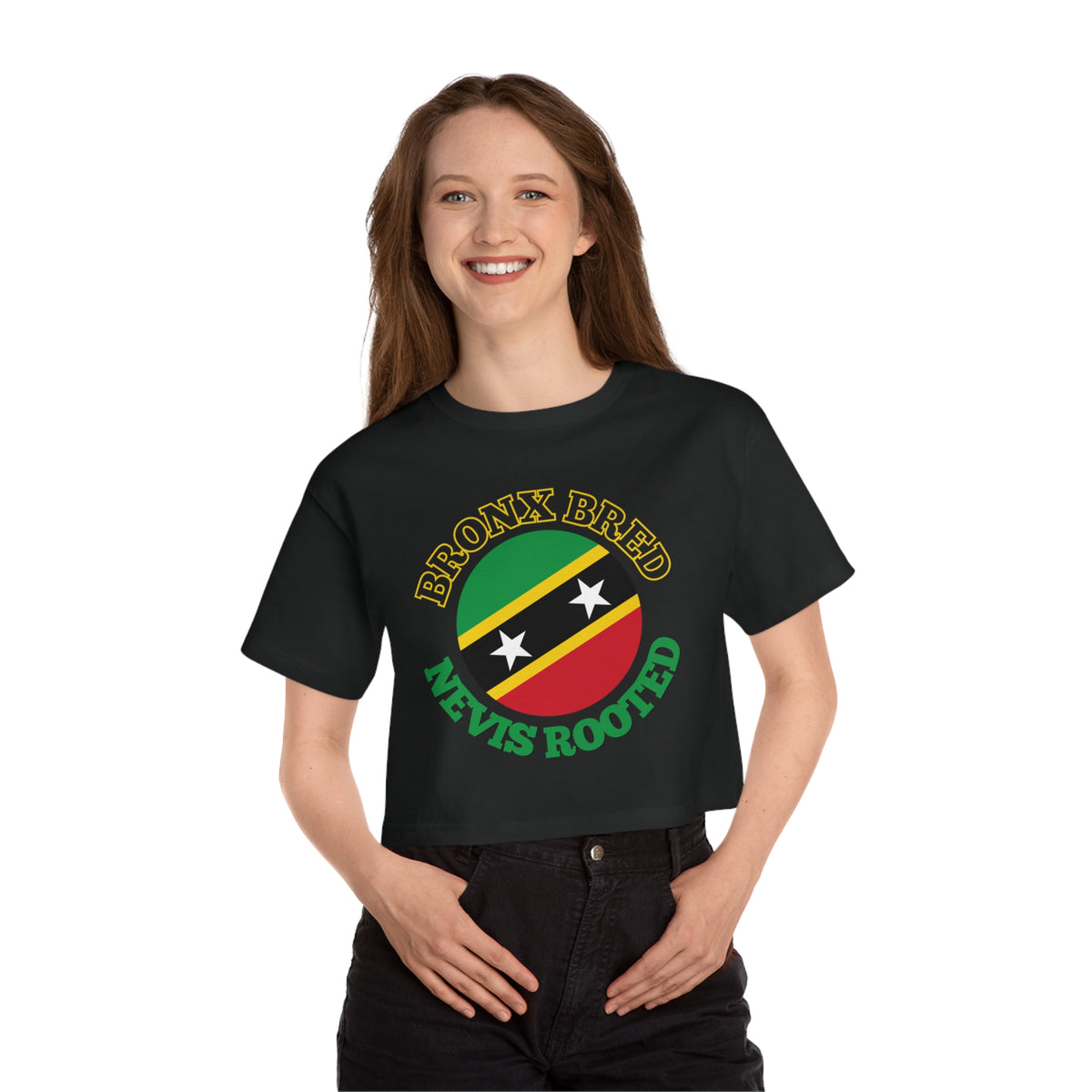 Bronx Bred Nevis Rooted Cropped T-Shirt — Caribbean Pride Heritage Tee