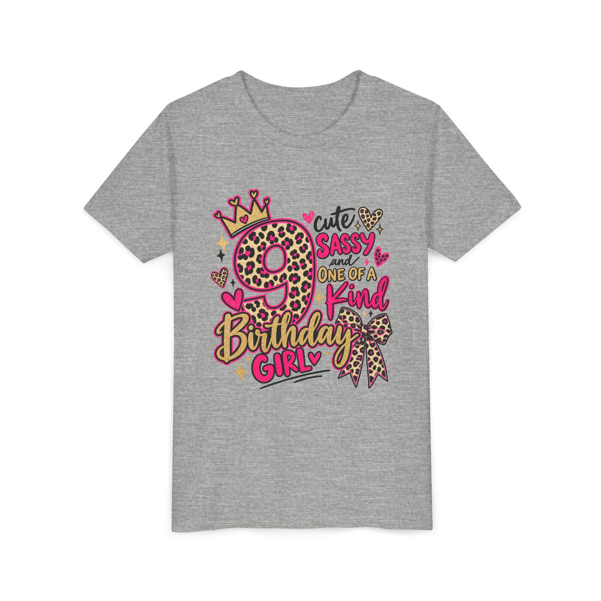 9th Birthday Girl Tee - Cute Sassy One of a Kind Leopard Print Youth Shirt