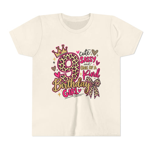 9th Birthday Girl Tee - Cute Sassy One of a Kind Leopard Print Youth Shirt