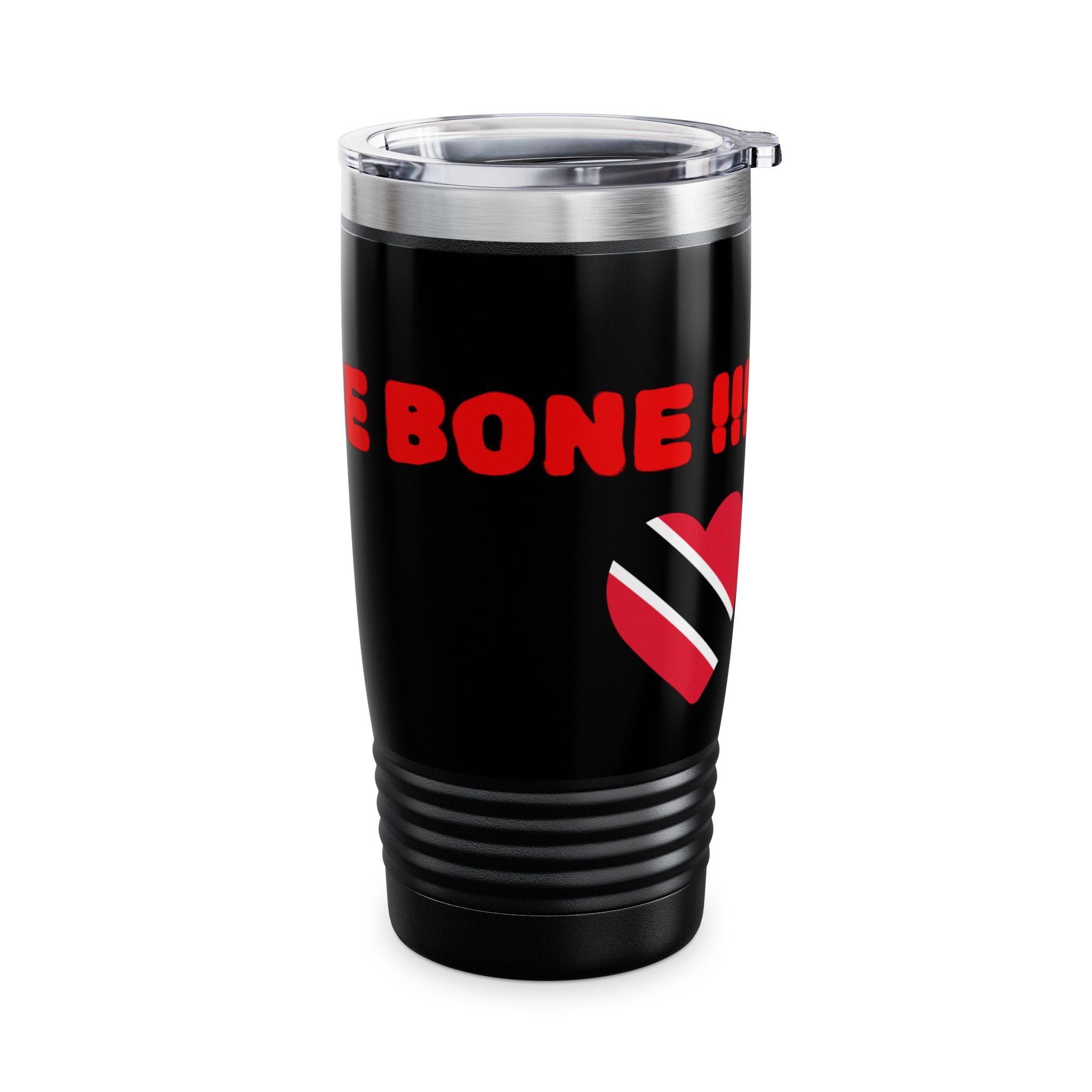 Ringneck Tumbler (20oz) – Black Travel Tumbler with Bold Red "TRINI TO DE BONE" Text