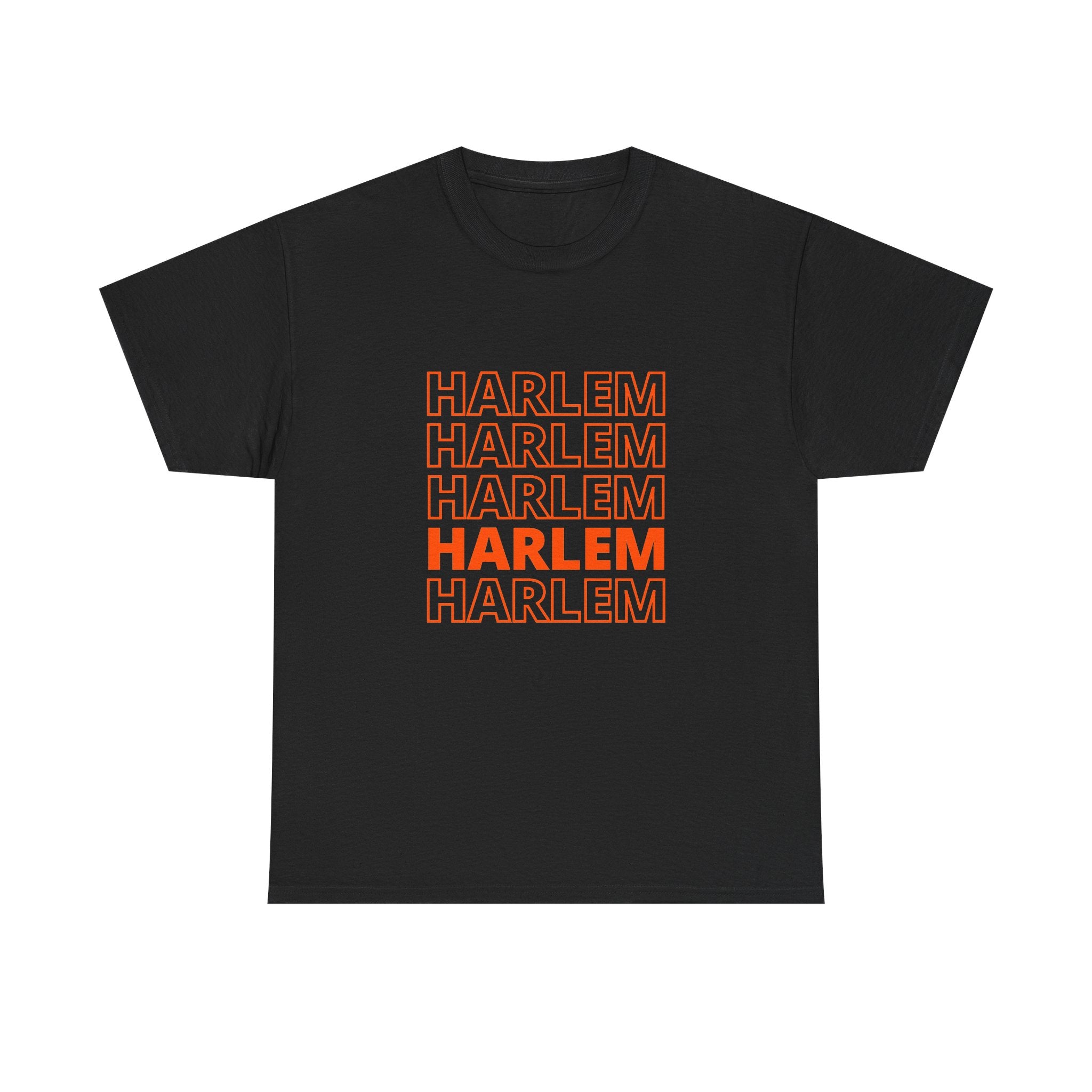 Harlem on Repeat Stack T-Shirt — Retro Orange Graphic Tee