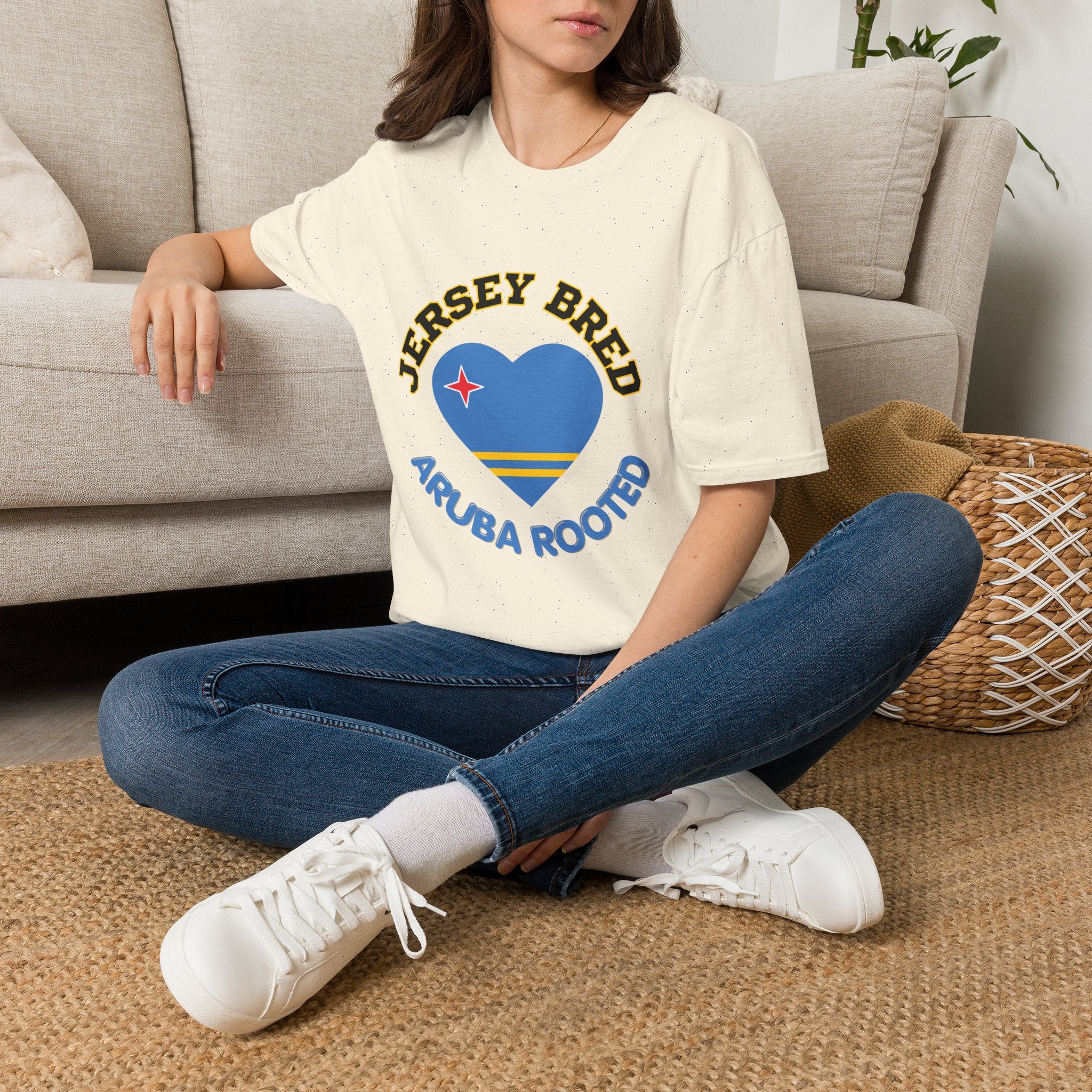 Jersey Bred Aruba Rooted Heritage Heart Tee — Island Pride Graphic T-Shirt