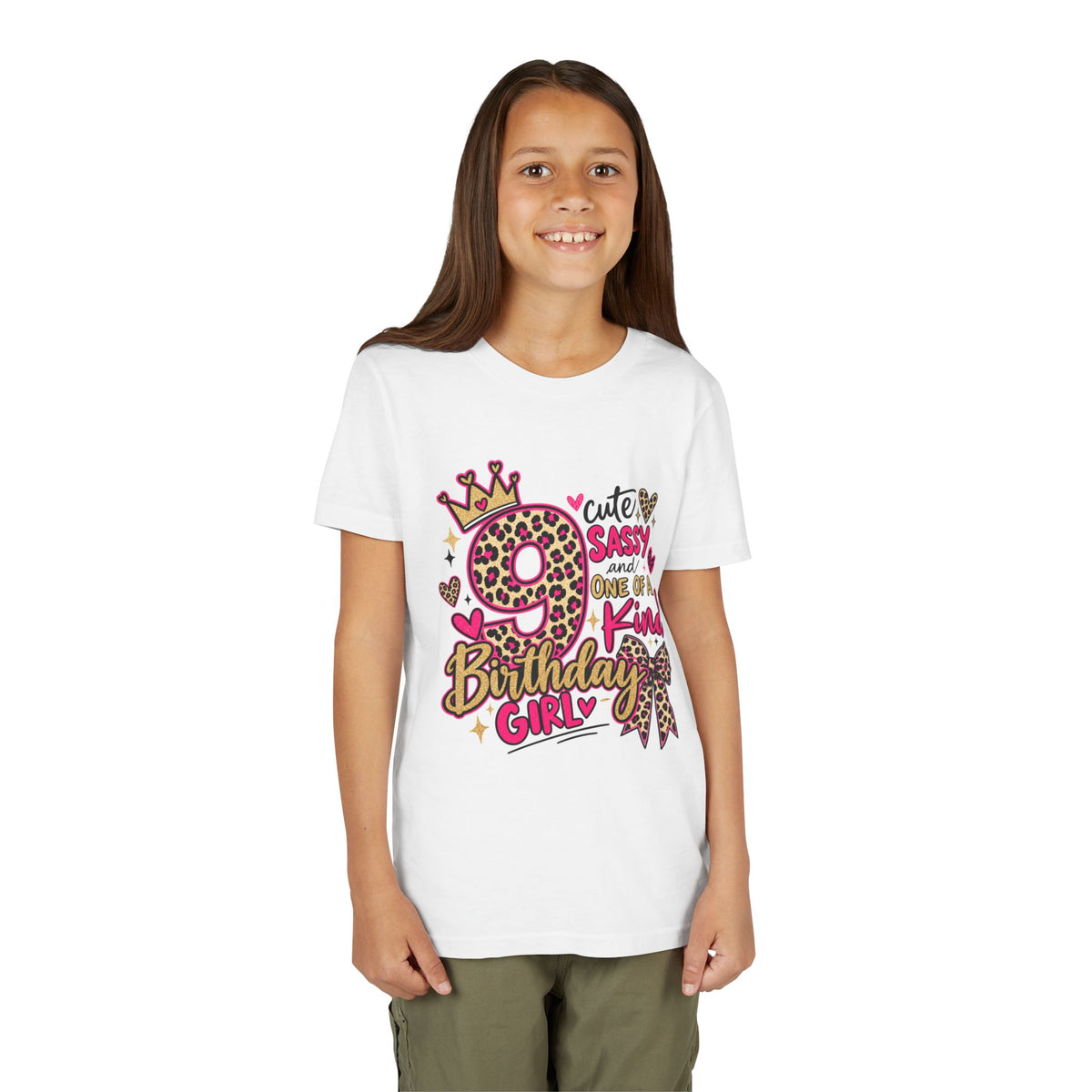 9th Birthday Girl Tee - Cute Sassy One of a Kind Leopard Print Youth Shirt