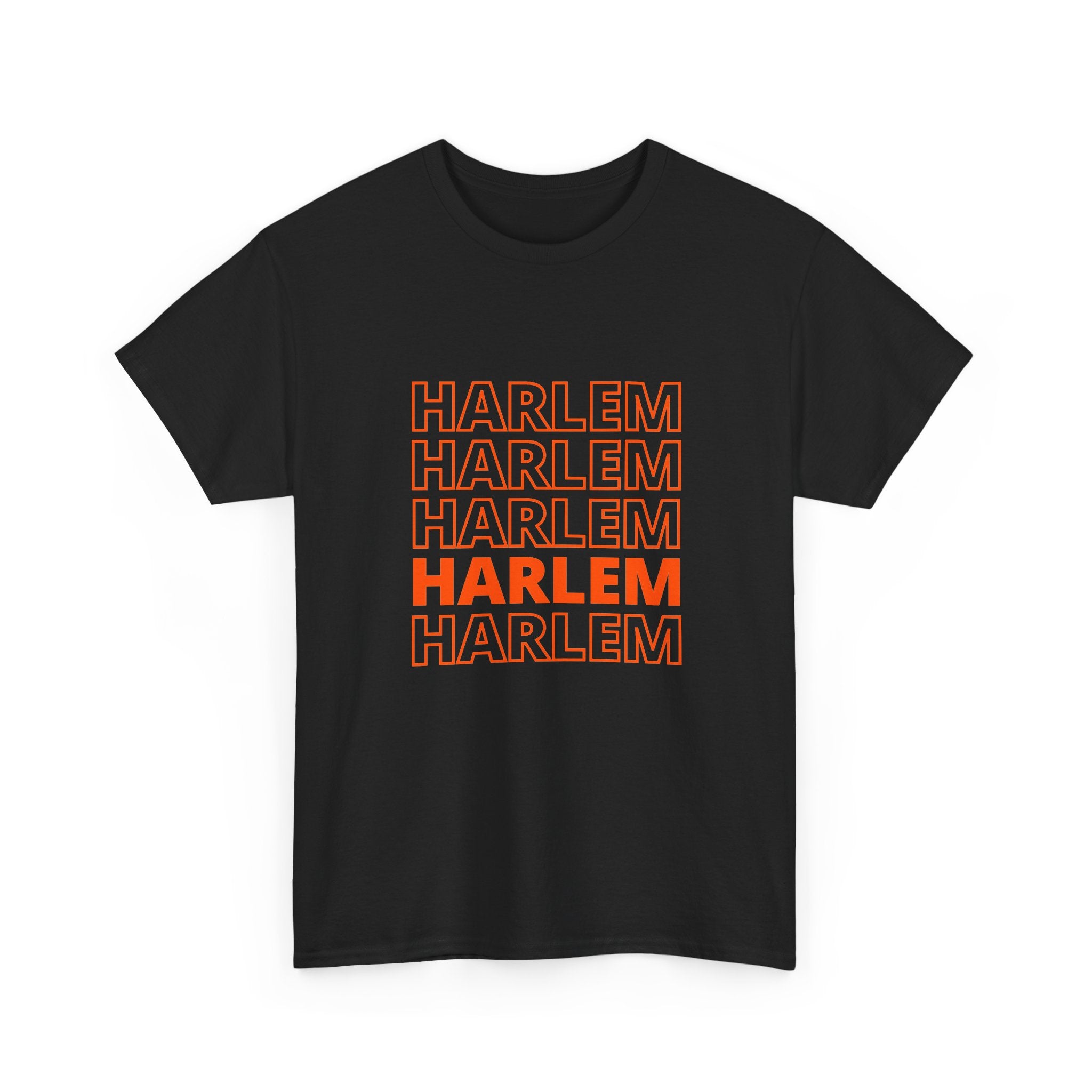 Harlem on Repeat Stack T-Shirt — Retro Orange Graphic Tee