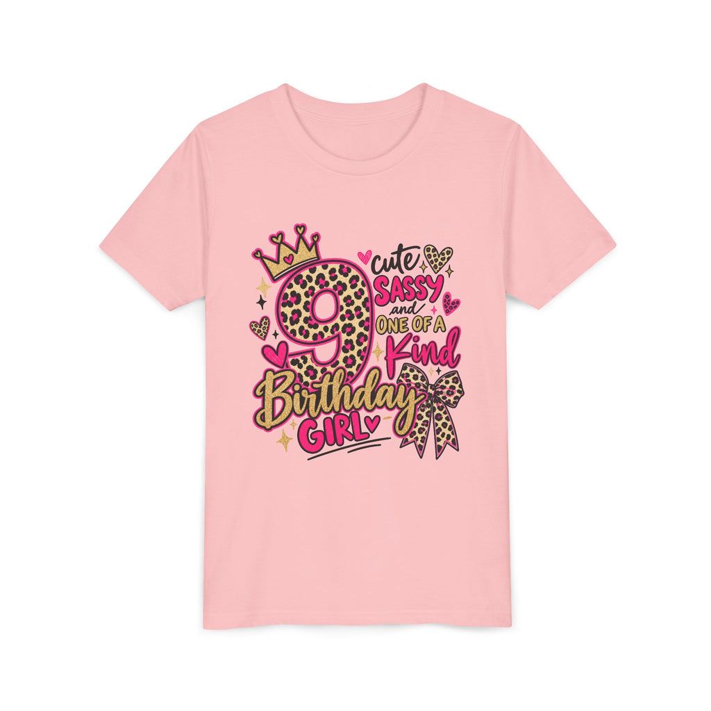 9th Birthday Girl Tee - Cute Sassy One of a Kind Leopard Print Youth Shirt
