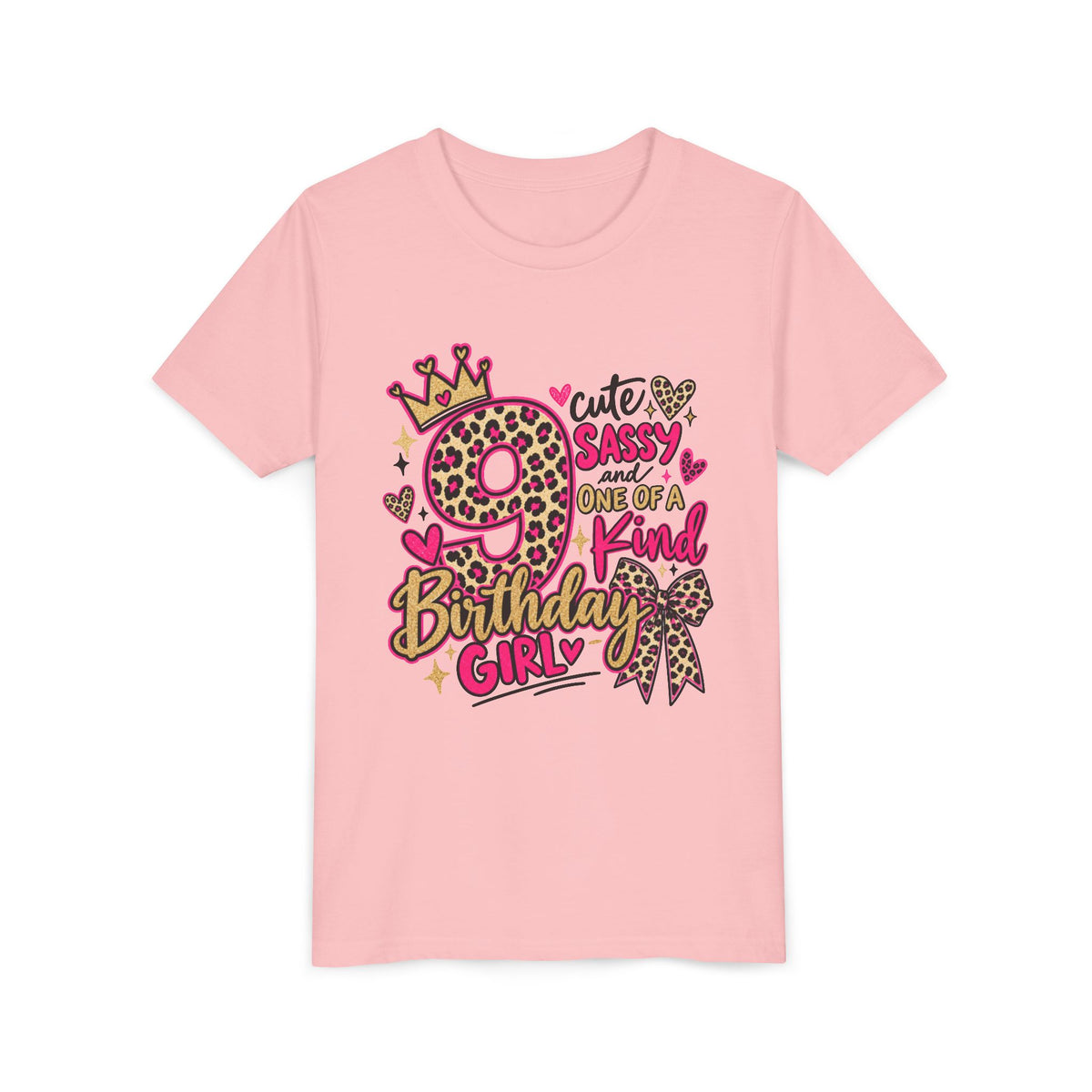 9th Birthday Girl Tee - Cute Sassy One of a Kind Leopard Print Youth Shirt