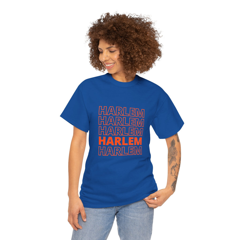 Harlem on Repeat Stack T-Shirt — Retro Orange Graphic Tee