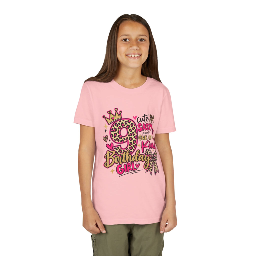 9th Birthday Girl Tee - Cute Sassy One of a Kind Leopard Print Youth Shirt