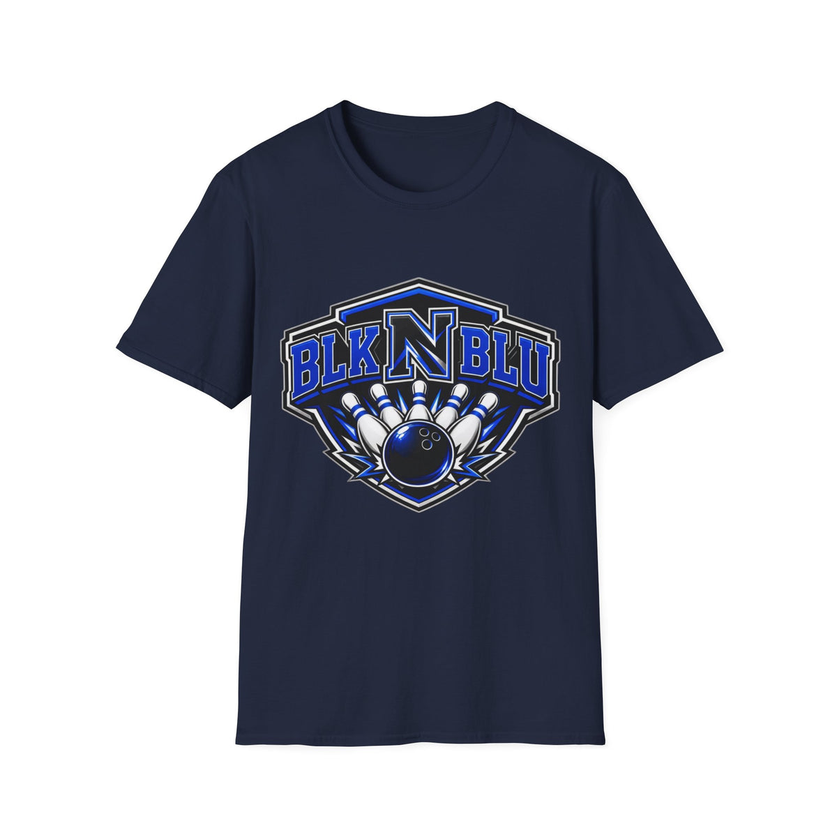 BLK N BLU Bowling Team T‑Shirt – Retro Bowling Ball & Pins Graphic Tee