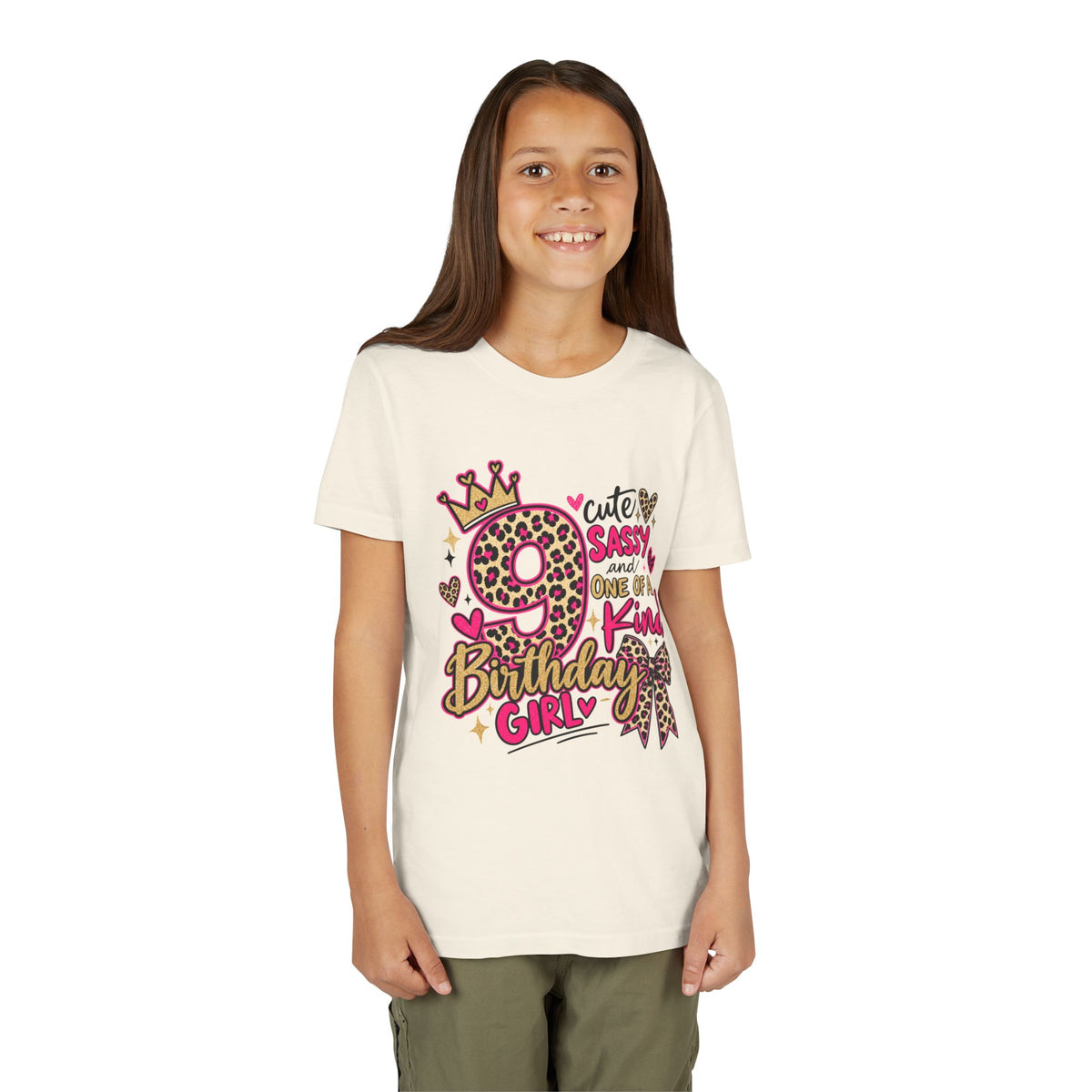 9th Birthday Girl Tee - Cute Sassy One of a Kind Leopard Print Youth Shirt