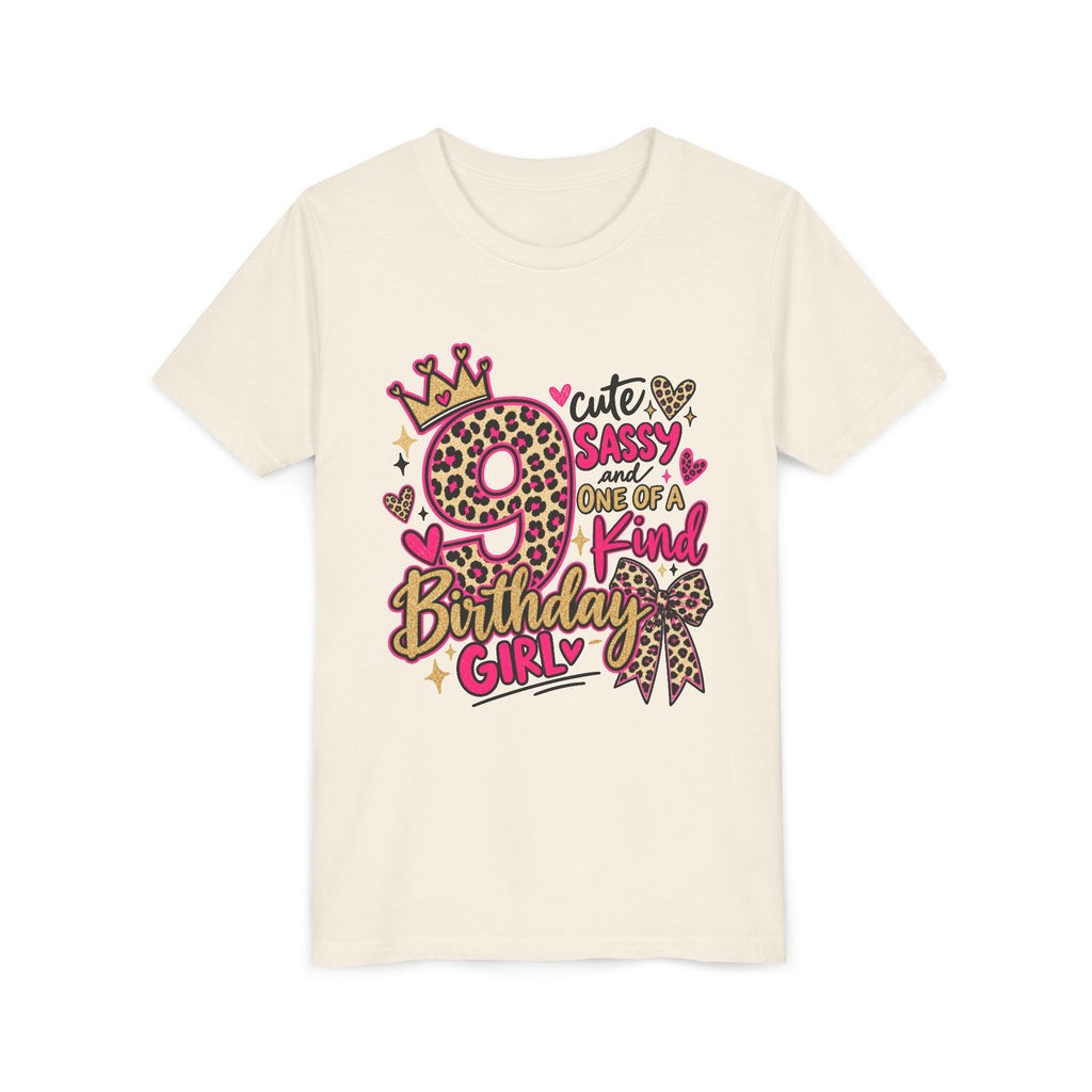 9th Birthday Girl Tee - Cute Sassy One of a Kind Leopard Print Youth Shirt