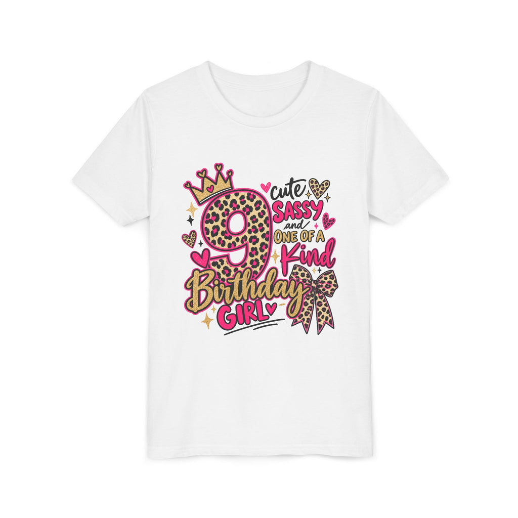9th Birthday Girl Tee - Cute Sassy One of a Kind Leopard Print Youth Shirt