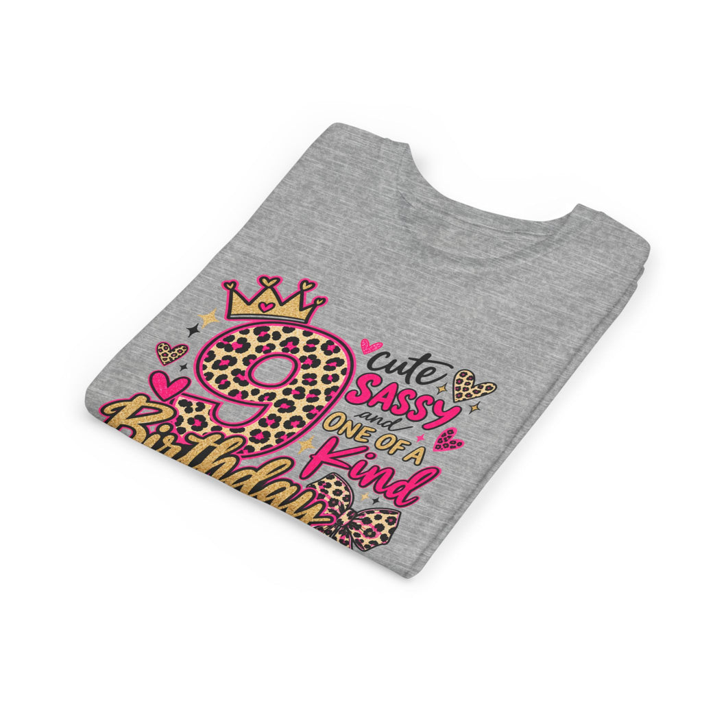 9th Birthday Girl Tee - Cute Sassy One of a Kind Leopard Print Youth Shirt